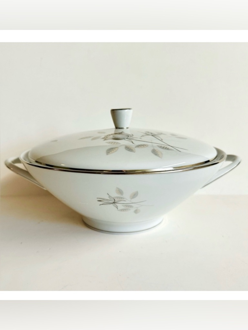 Vintage Rosenthal White Porcelain Covered Serving Bowl with Platinum Trim.